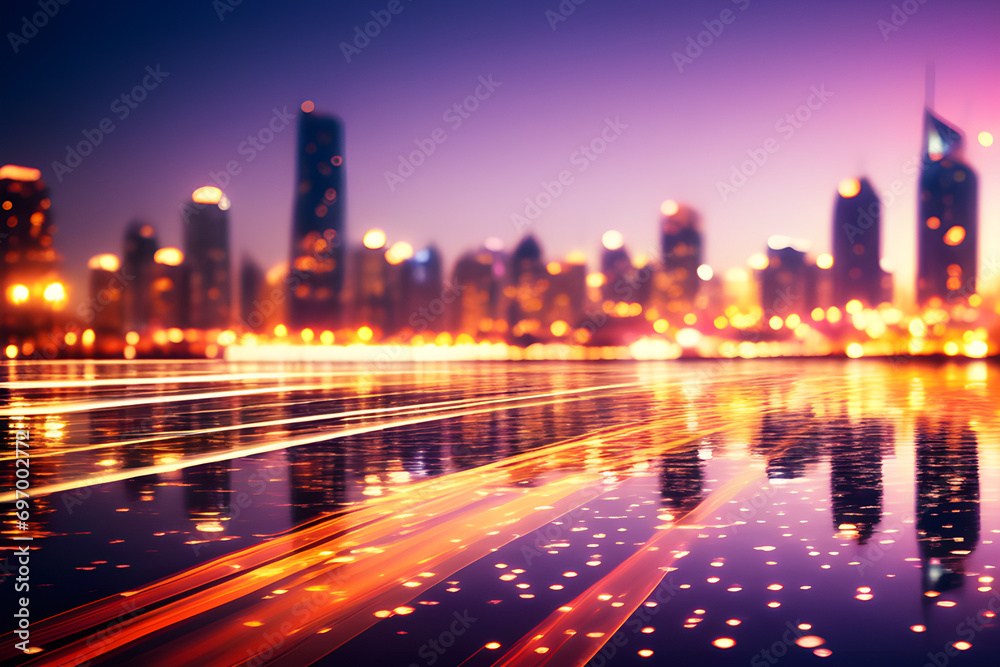 Enchanting Night Lights: Blurry city lights, vibrant hues, and circle bokeh in a hazy, colorful symphony, perfect for captivating night concepts