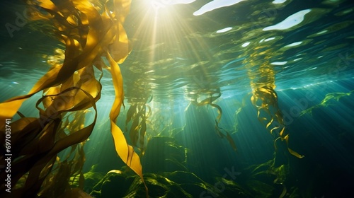 Sunlight Filtering Through Underwater Kelp Forest