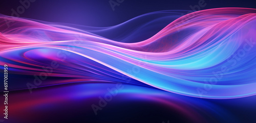 Mesmerizing abstract banner showcasing fluid blue & purple waves, electrified with retro glowing waves.