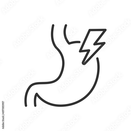 Stomach pain, linear icon. Pain in the gut, digestive disorder, inflammation. Line with editable stroke
