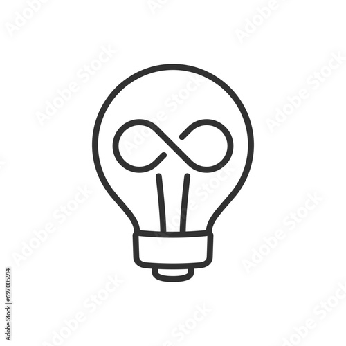 A light bulb with an infinite lifespan, linear icon. Efficiency and longevity. Infinity sign. Line with editable stroke