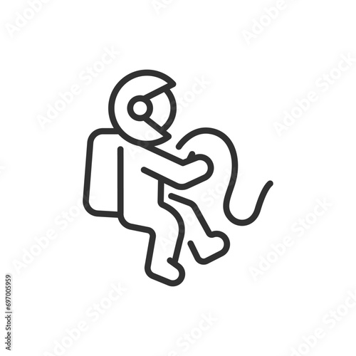 Astronaut in outer space, linear icon. Space exploration. Line with editable stroke