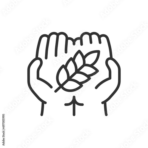 Spike in hand, linear icon. Agriculture. Line with editable stroke