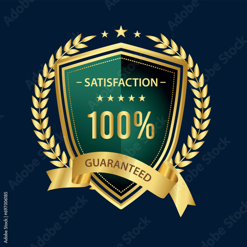 Satisfaction 100% Guaranteed badge, trust badge design, guarantee badge, golden badge