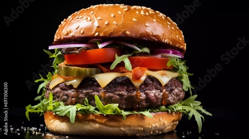 Classic Double Cheeseburger with Juicy Patties, Fresh Vegetables, and Melted Cheese for a Hearty Meal