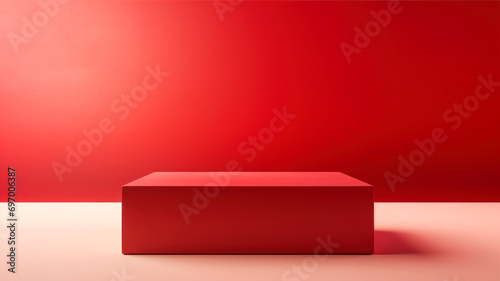 Red podium on a red background. © Ira