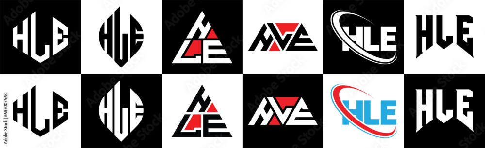 HLE letter logo design in six style. HLE polygon, circle, triangle, hexagon, flat and simple style with black and white color variation letter logo set in one artboard. HLE minimalist and classic logo HLE letter logo design in six style. HLE polygon, circle, triangle, hexagon, flat and simple style with black and white color variation letter logo set in one artboard. HLE minimalist and classic logo