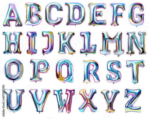 Letters of alphabet made with foil holographic birthday balloons photo