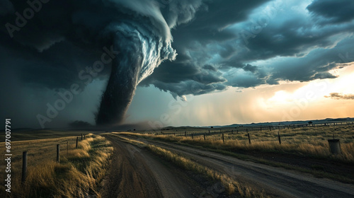 Twister's Dance: A tornado swirling across the plains, capturing the ominous beauty and destructive force of this meteorological phenomenon
