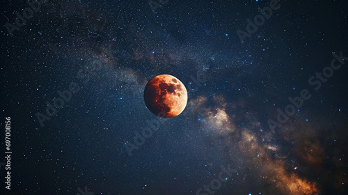 Supermoon Eclipse:  The moon transitioning through a supermoon phase during a lunar eclipse, surrounded by stars in the night sky photo