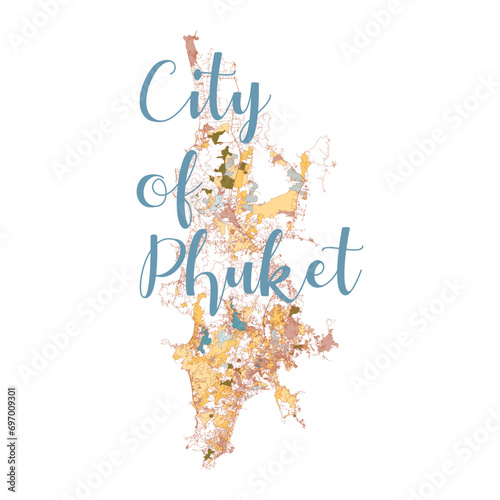 Phuket city Thailand Map with written headline City of Phuket. Travel the world concept Travel Memories, Map of Travel ,vector image for digital marketing and poster prints.