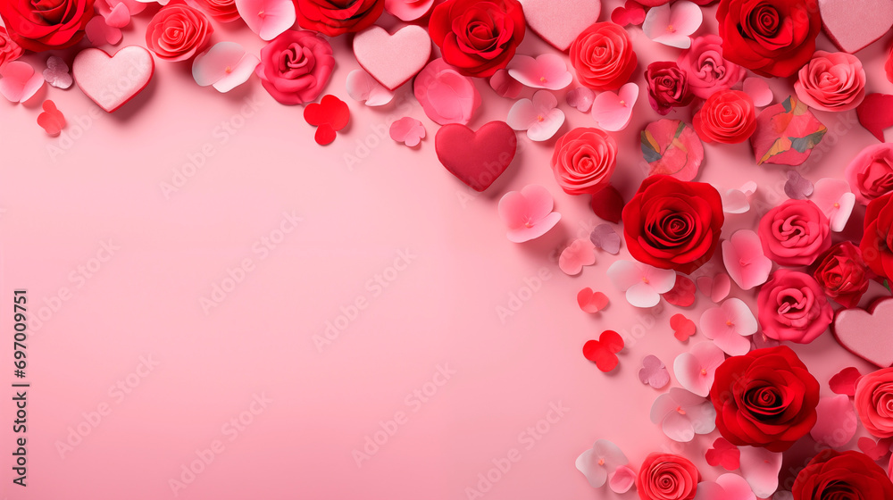 Romantic red and pink hearts and roses, Valentine's Day Romantic red and pink hearts and roses, Valentine's Day