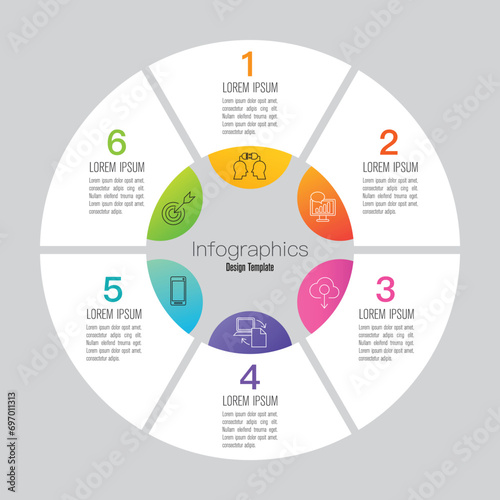 Infographics design vector and marketing icons can be used for workflow layout, diagram, annual report, web design. Business concept with 6 options, steps or processes.