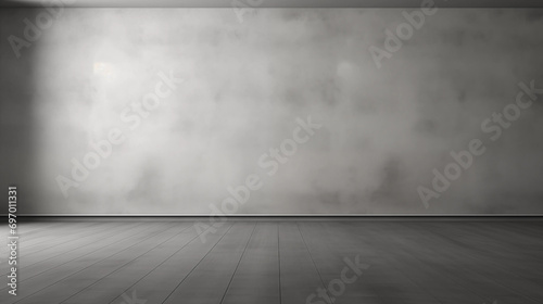 A beautiful original background image of an empty space in gray tones with a play of light and shadow on the wall and floor for design or creative work