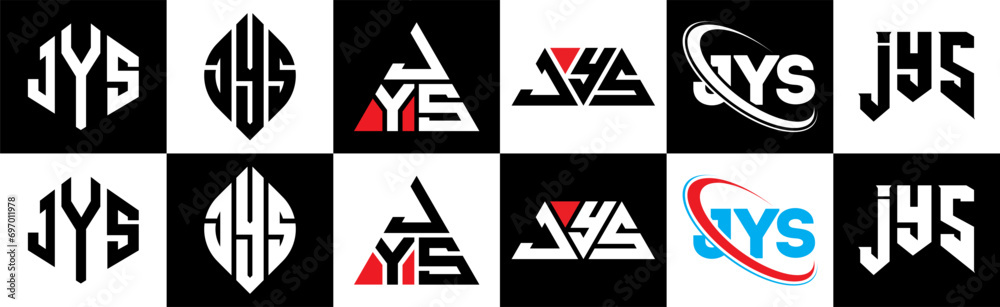 JYS letter logo design in six style. JYS polygon, circle, triangle, hexagon, flat and simple style with black and white color variation letter logo set in one artboard. JYS minimalist and classic logo JYS letter logo design in six style. JYS polygon, circle, triangle, hexagon, flat and simple style with black and white color variation letter logo set in one artboard. JYS minimalist and classic logo