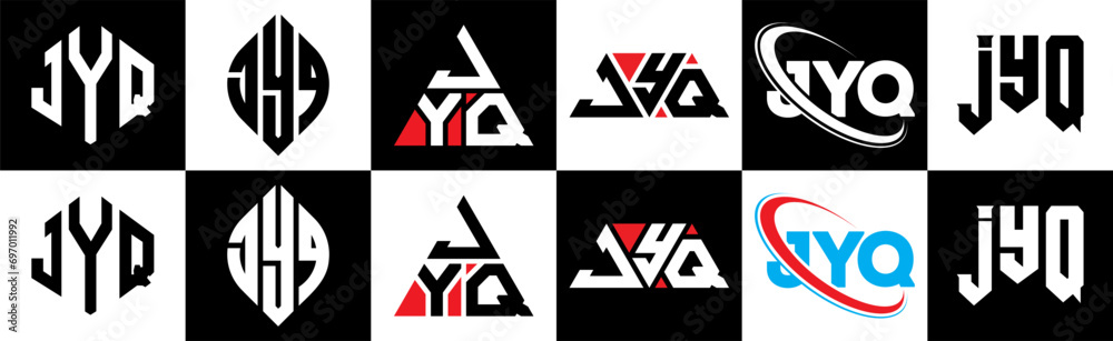 JYQ letter logo design in six style. JYQ polygon, circle, triangle, hexagon, flat and simple style with black and white color variation letter logo set in one artboard. JYQ minimalist and classic logo JYQ letter logo design in six style. JYQ polygon, circle, triangle, hexagon, flat and simple style with black and white color variation letter logo set in one artboard. JYQ minimalist and classic logo