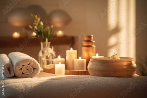 Cozy Spa Sanctuary: Calm and Relaxing Photos with Candles, Aromatherapy Oils, and Soft Illumination