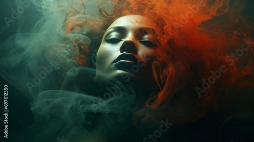 A faded portrait of a woman with smoke tendrils encircling her face, captures the elusive nature of mental health challenges