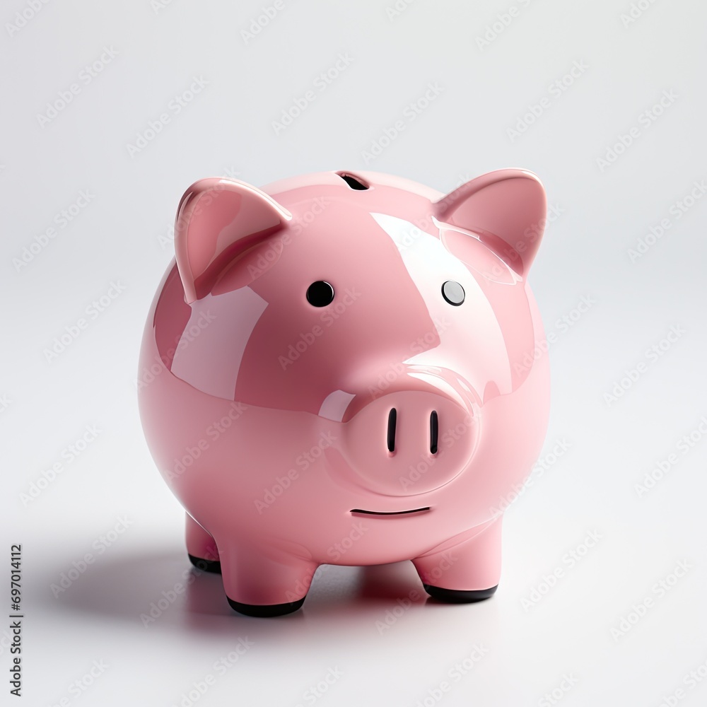 Cute ceramic piggy bank pink pig isolated. Cash savings. Store and save money in a piggy bank. Piggy bank toy. Piggy bank for children. Investments and finance, banking operations, deposit, loan.