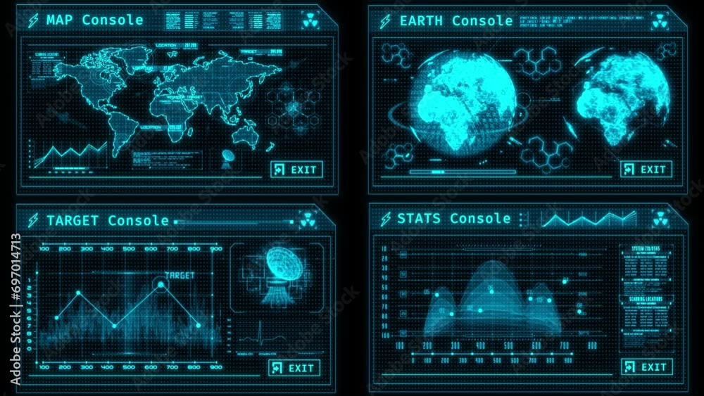 Blue Hacker Console Tech HUDs - Loop Overlay Graphic Element