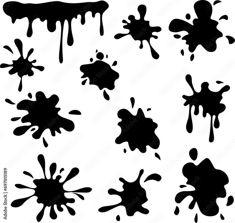 blots, bloopers, splashes, paint, ink, spot, splash, vector hand-painted stain, vector graphics, creativity, black and white image
