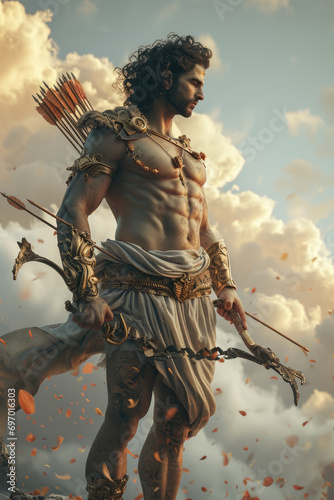 Eros - Greek god in a full-body shot with a background reflecting their domain or personality Gen AI