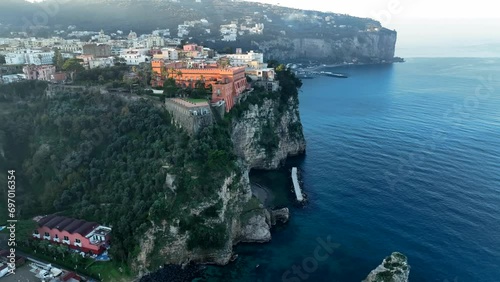 Vico Equense, località turistica della Costiera sorrentina. Italia.
Ripresa aerea con drone del borgo che affaccia sulla scogliera nel Golfo di Napoli. photo