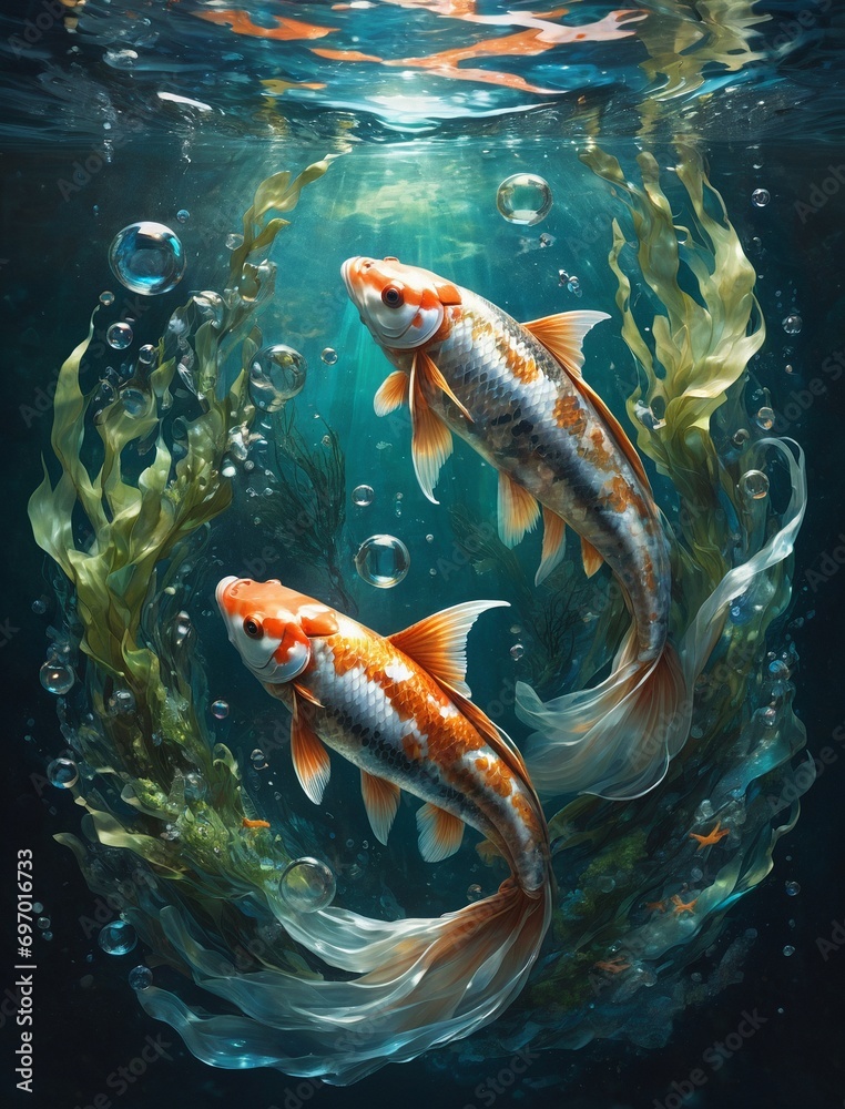 A picturesque composition with koi fish