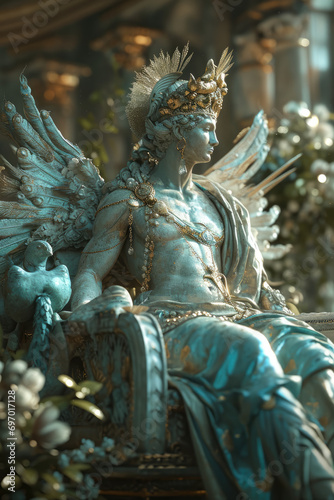 Majestic Hera - Greek god in a half-body shot with a background reflecting her domain or personality Gen AI