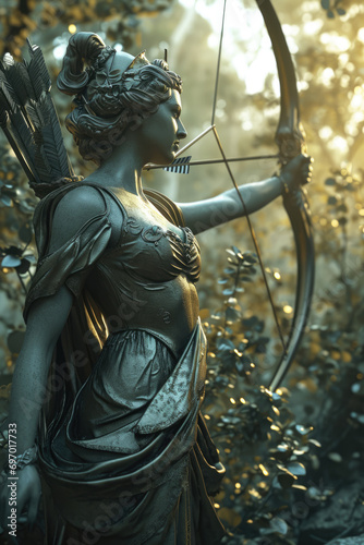 Artemis - Greek god in a half-body shot with a background reflecting their domain or personality Gen AI photo