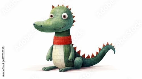 Cute crocodile watercolor illustration in Christmas style. Funny animal in clothes.