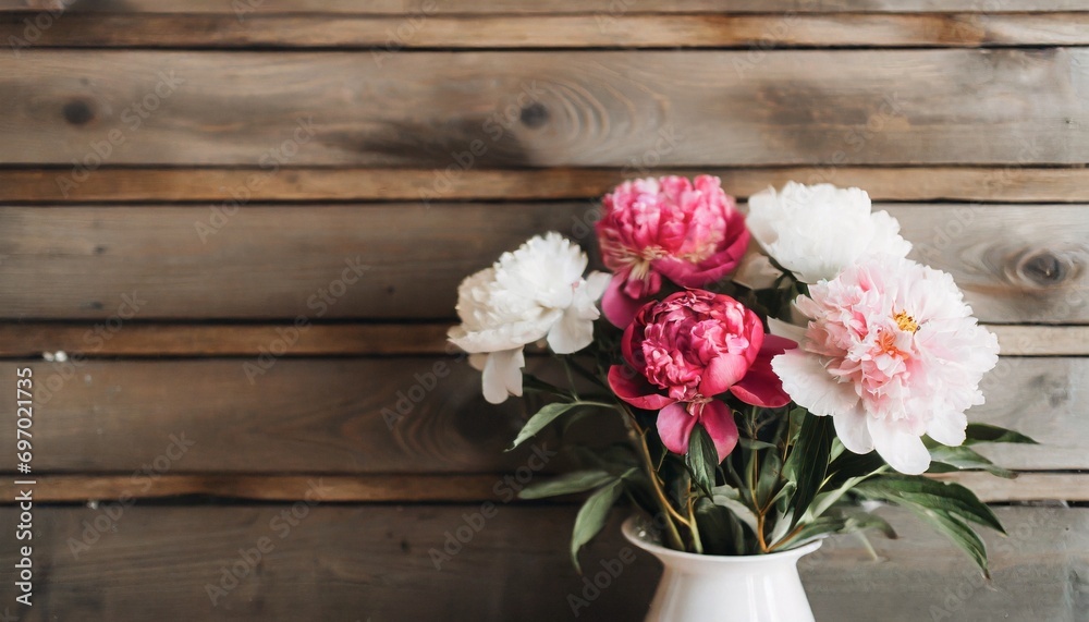 white and pink peony flower bouquet in a vase, 16:9 widescreen wallpaper / backdrop with text space, white and pink peony flower bouquet in a vase, 16:9 widescreen wallpaper / backdrop with text space,