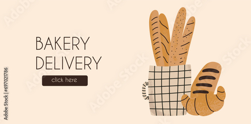 Bakery delivery design template. Baking Delivery advertising concept banner. Vector illustration in flat style.