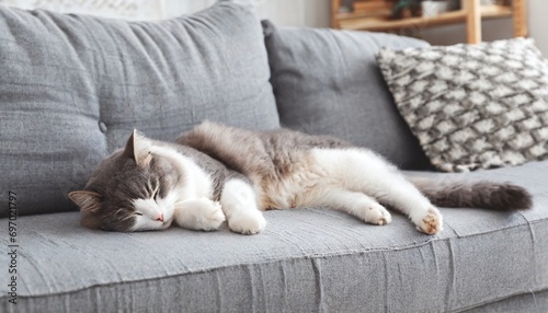 tabby cat dozing off on sofa , 16:9 widescreen wallpaper / backdrop 