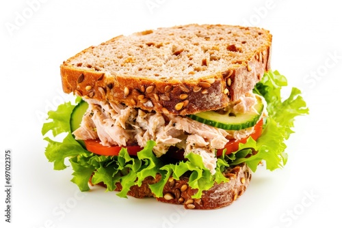 Tuna salad sandwich on white background photo