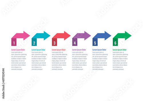 colorful arrows infographic template. six step briefing template. magazine, internet, web, business, annual report infographic template