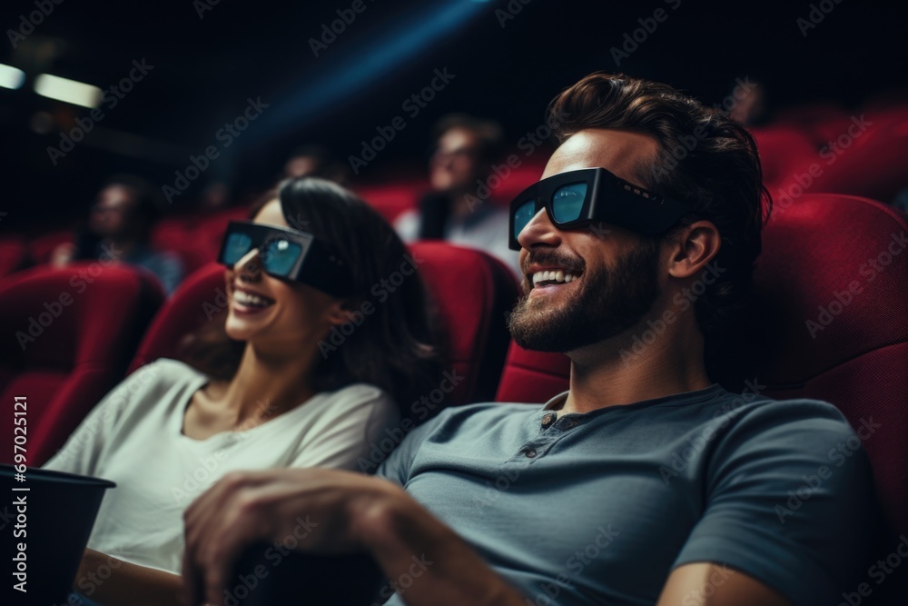 Excited Pair Experiencing a 3D Movie in a Theater Excited Pair Experiencing a 3D Movie in a Theater