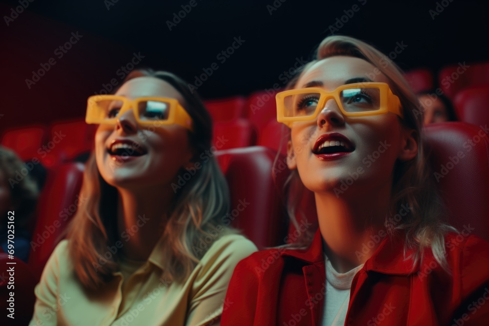 Exhilarated Viewers in Theater With 3D Spectacles