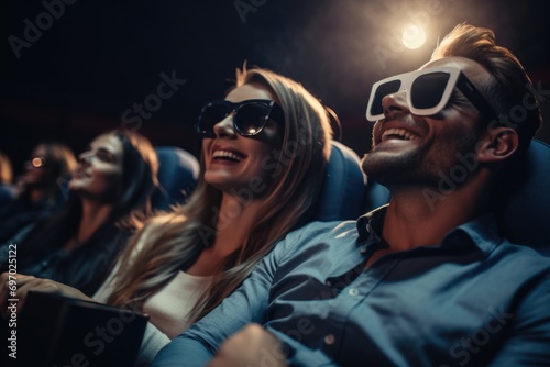 Happy Couple on a Movie Date in 3D Cinema