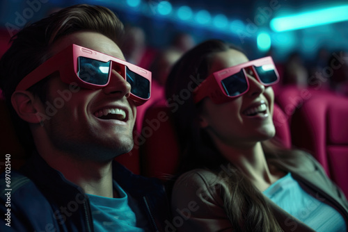 Romantic 3D Movie Night for Smiling Young Couple © Konstiantyn Zapylaie