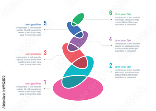 colored ellipses informational template. six options business infographic template. internet, annual report, web infographic template. business briefing template