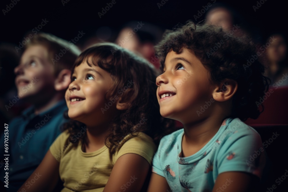 Two youngsters immersed in a captivating movie experience at the theater