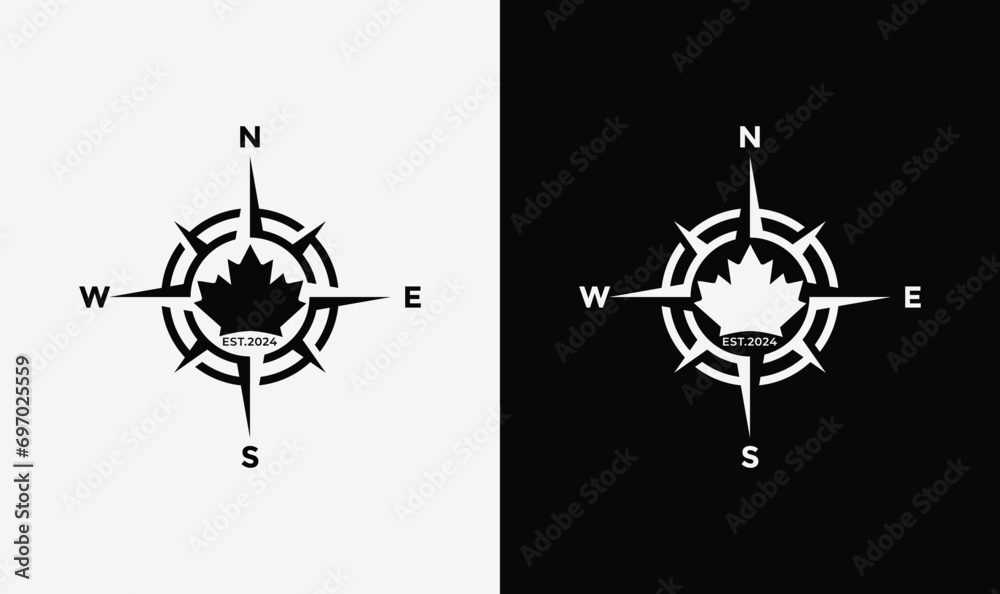 Canada palm leaf with navigation logo icon template - obrazy, fototapety, plakaty 