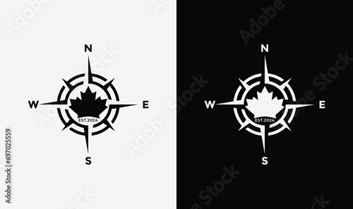 Canada palm leaf with navigation logo icon template