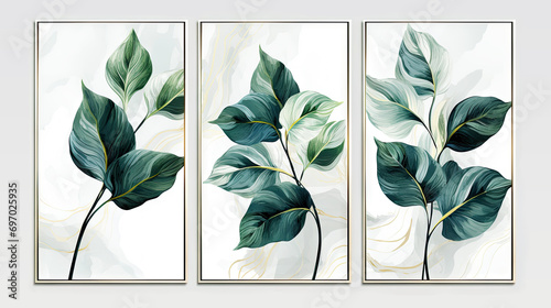 A set of canvases with an abstract foliage. Plant art design.