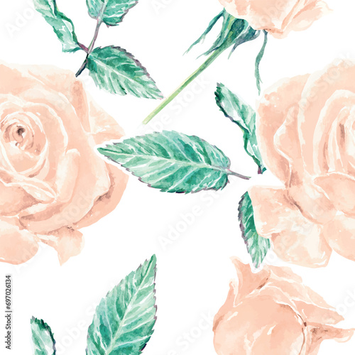 Roses seamless pattern  watercolor. Illustration of pastel flowers for wedding decor. Cards  packaging  napkins  textiles  birthday  Valentines day.