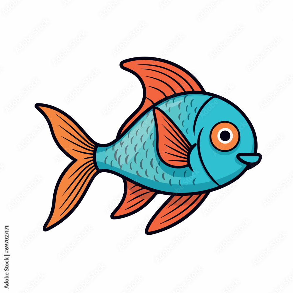 Fish flat vector illustration. Fish cartoon hand drawing isolated vector illustration.