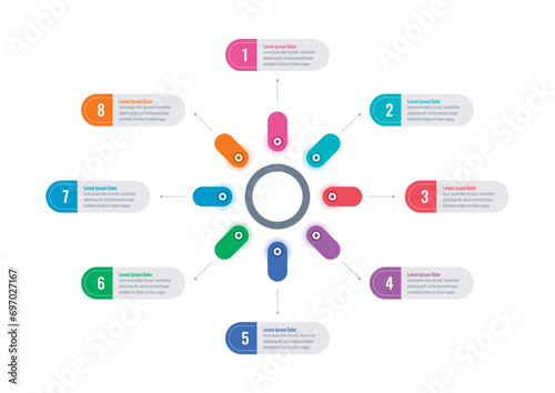 central, circular informational template. eight steps infographic template. business, education, magazine, annual report, internet information template