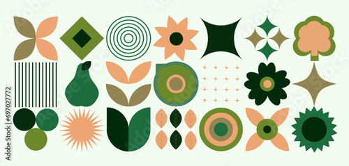 Bauhaus.Geometric floral pattern. Scandinavian style. Natural organic flower plants, eco farming concept. Abstraction. Vector minimal illustration
