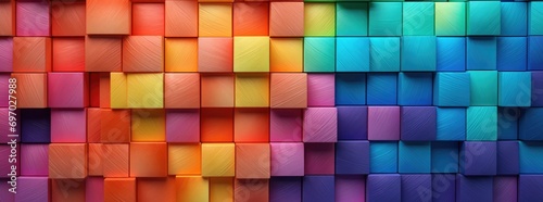 a colorful rainbow blocks with blocks in the background